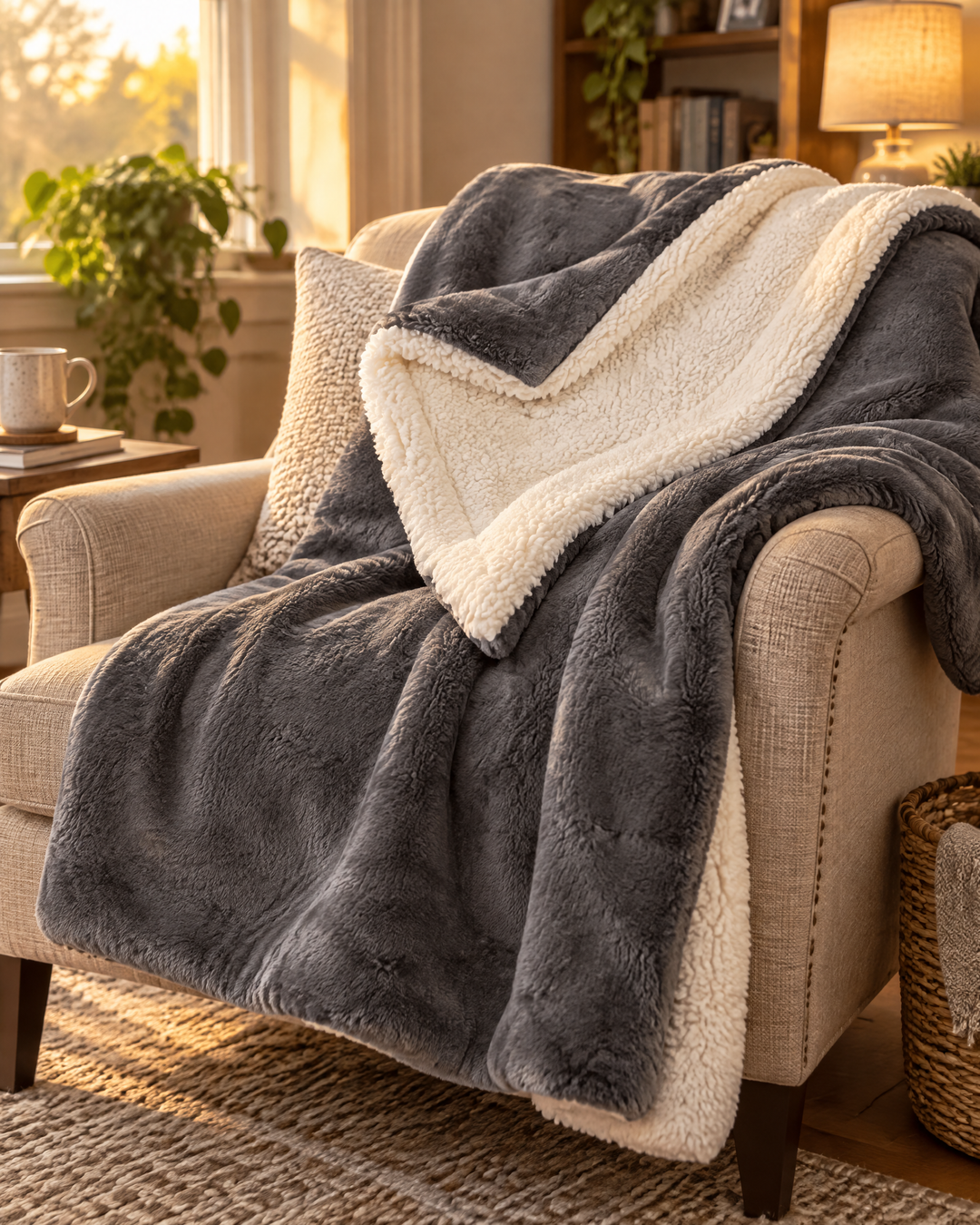 Sherpa Fleece Throw Blanket – Reversible Plush Sherpa Blanket for Couch &amp; Bed, Throw or Twin, Grey, Brown or Pink