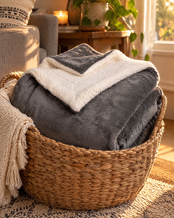 Sherpa Fleece Throw Blanket – Reversible Plush Sherpa Blanket for Couch &amp; Bed, Throw or Twin, Grey, Brown or Pink