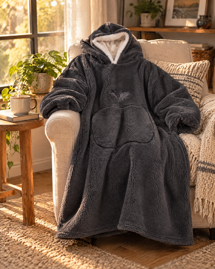 Extra długa bluza-koc z podszewką sherpa i dużą kieszenią