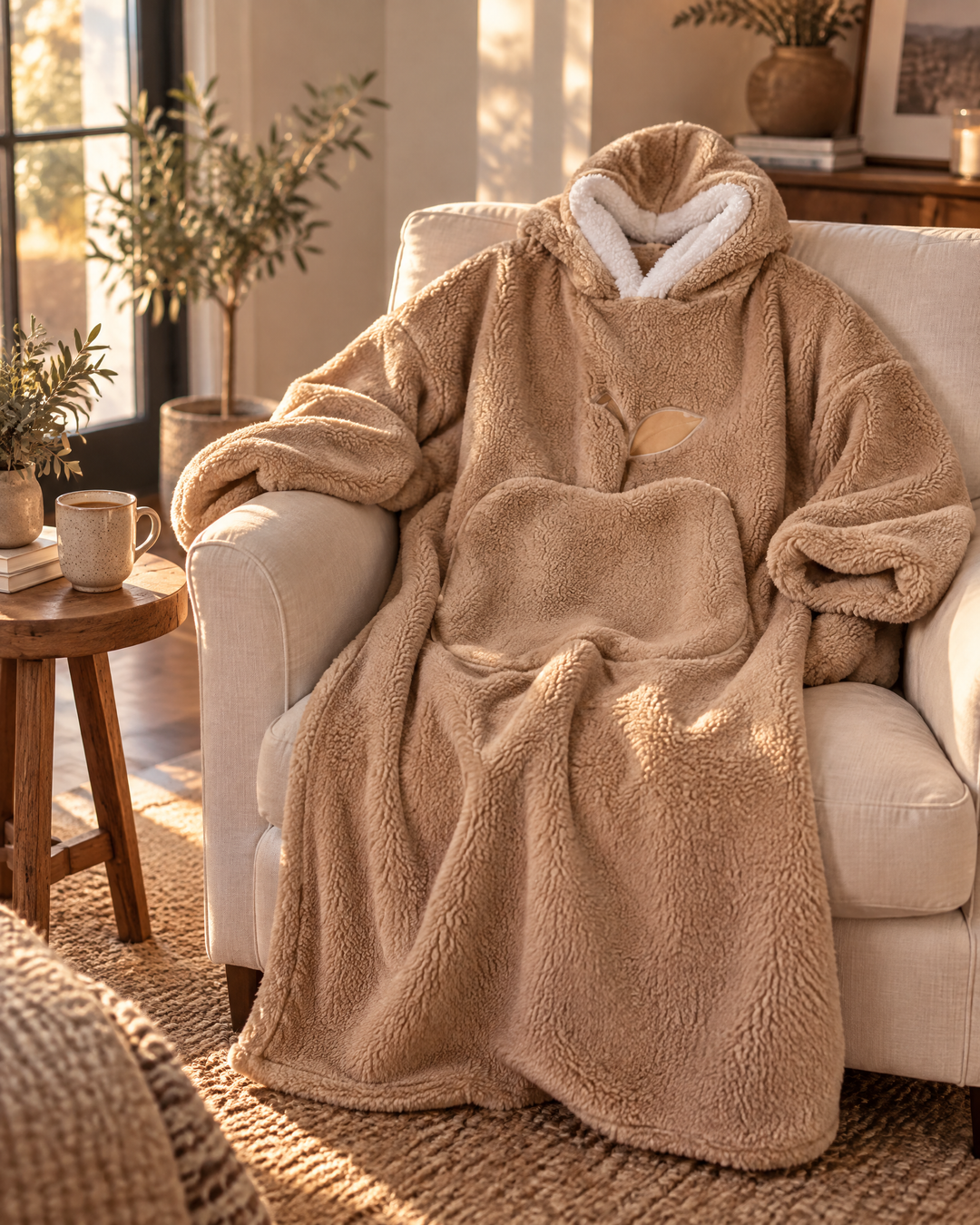 Extra długa bluza-koc z podszewką sherpa i dużą kieszenią