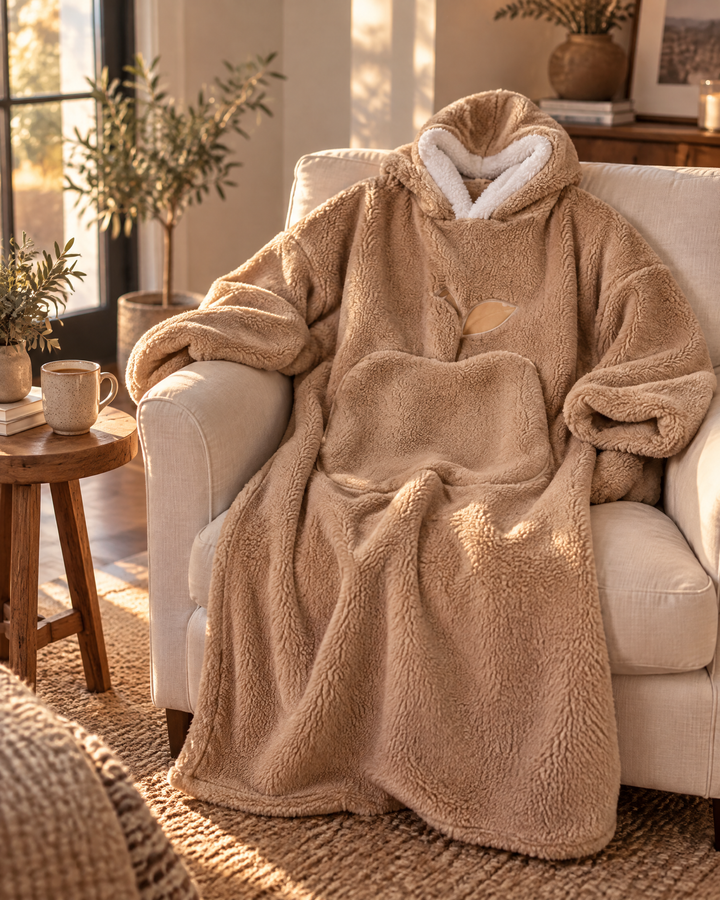 Extra długa bluza-koc z podszewką sherpa i dużą kieszenią
