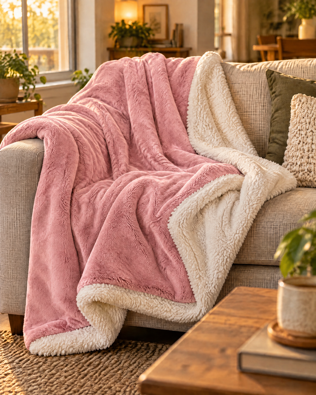 Sherpa Fleece Throw Blanket – Reversible Plush Sherpa Blanket for Couch &amp; Bed, Throw or Twin, Grey, Brown or Pink