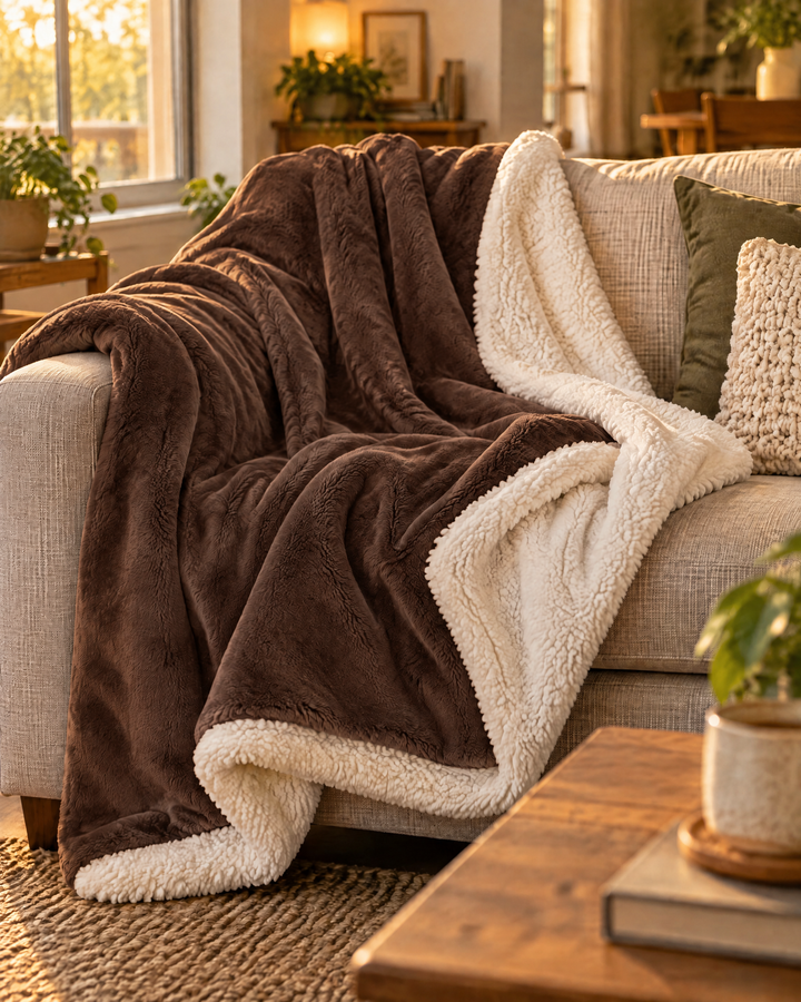 Sherpa Fleece Throw Blanket – Reversible Plush Sherpa Blanket for Couch &amp; Bed, Throw or Twin, Grey, Brown or Pink