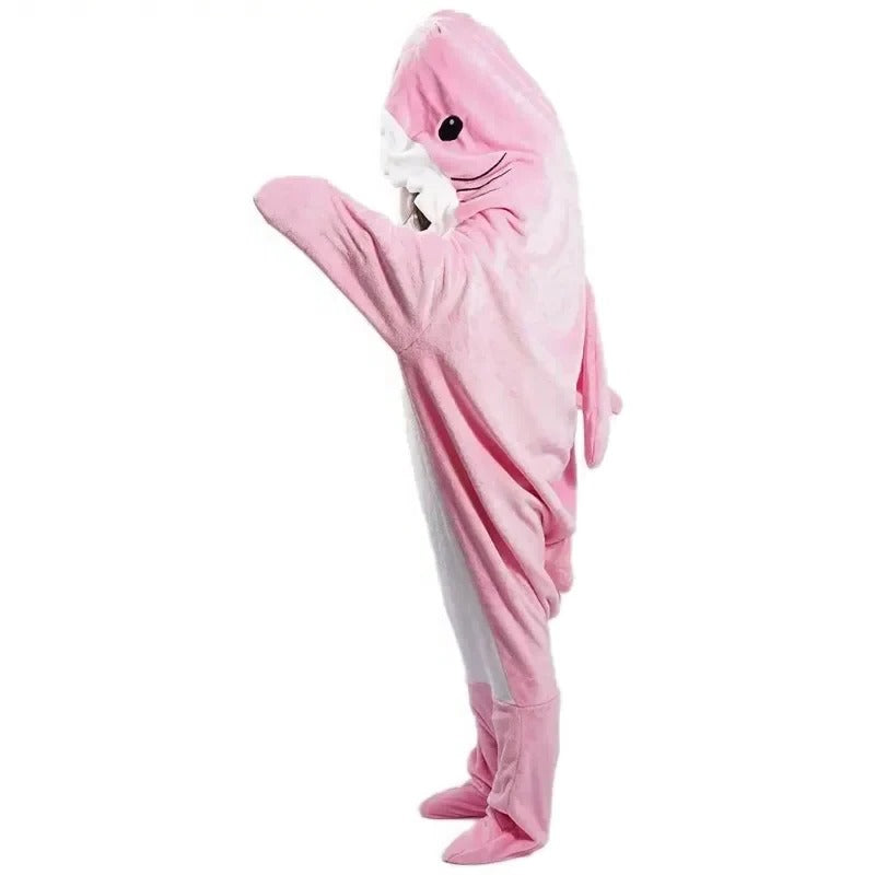 Przytulny rekin Hooded koc flanelowy