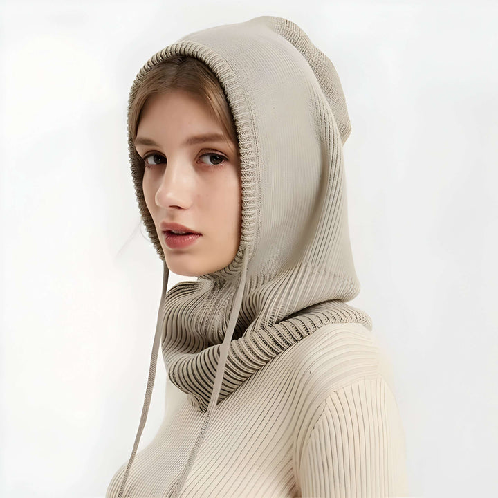 Dzianinowa czapka z kapturem z miękkiej wełny ze ściągaczem