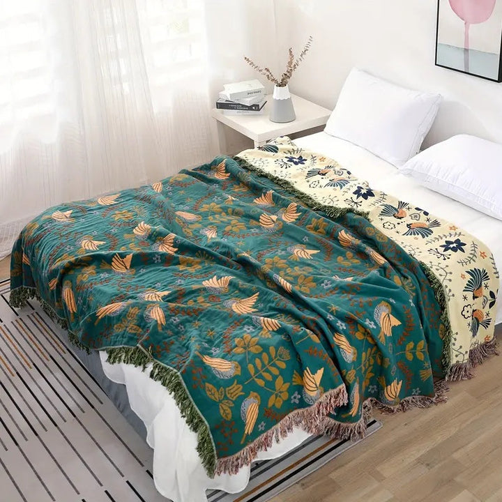 Elegancki Teal &amp; kremowy dwustronny dekoracyjny koc