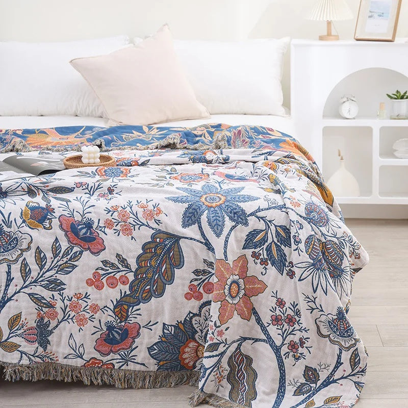 Rustic Artistic Floral 100% Cotton Blanket