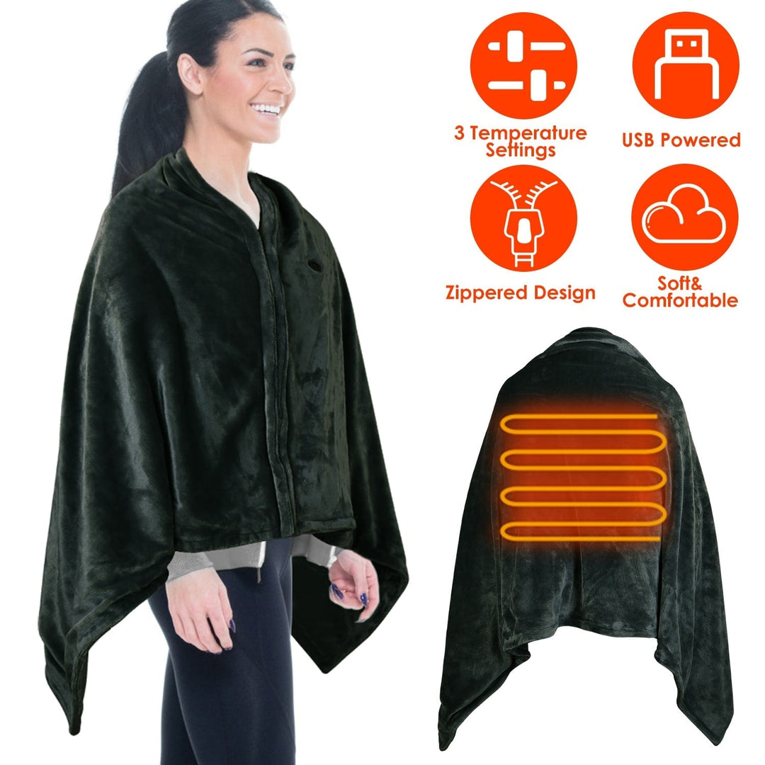 USB Wearable podgrzewany koc z Zipper polar narzuta okrycie i elektryczny szal 59x31in