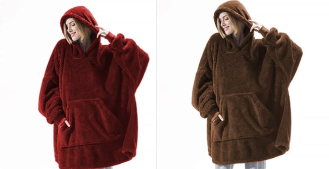 Bluza-koc do noszenia z polar oversize i kieszeń kangurka