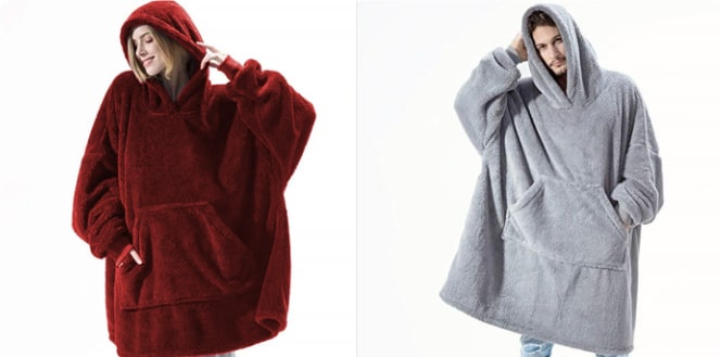 Bluza-koc do noszenia z polar oversize i kieszeń kangurka