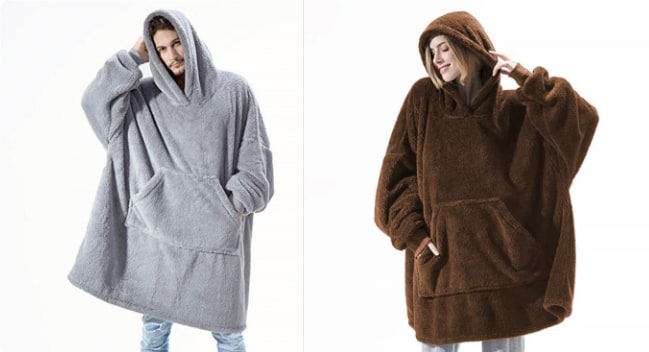 Bluza-koc do noszenia z polar oversize i kieszeń kangurka