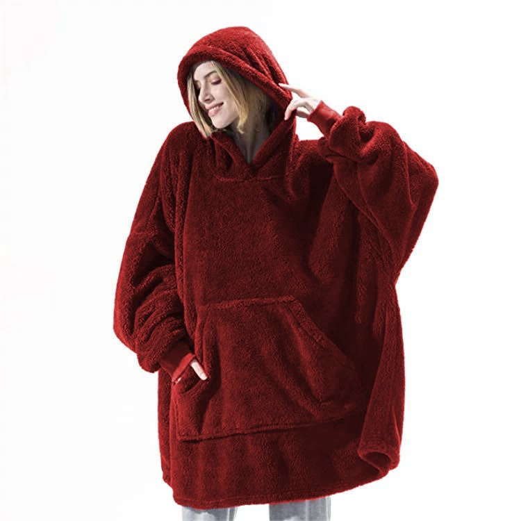 Bluza-koc do noszenia z polar oversize i kieszeń kangurka