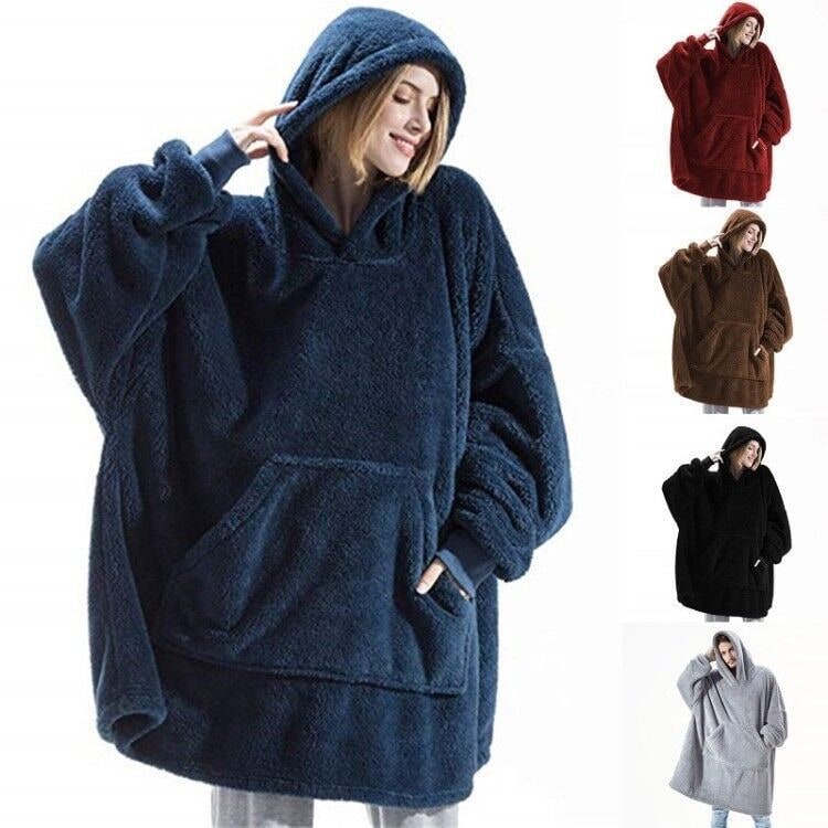 Bluza-koc do noszenia z polar oversize i kieszeń kangurka
